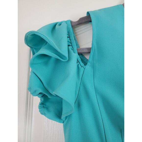 Tome NYC Ariel Turquoise Sea Green Ruffled Stretch Midi Dress, Size 2 - Picture 4 of 12